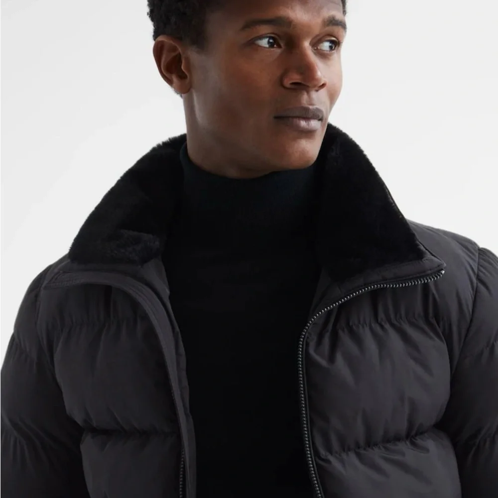 Reiss Black Frost Faux Fur Trim Puffer Jacket - Picture 4 of 5